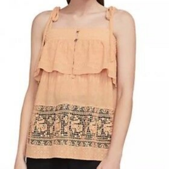 BCBGMaxAzria Tops - BCBGMAXAZRIA chiffon lace top shirt sz med NWT *J